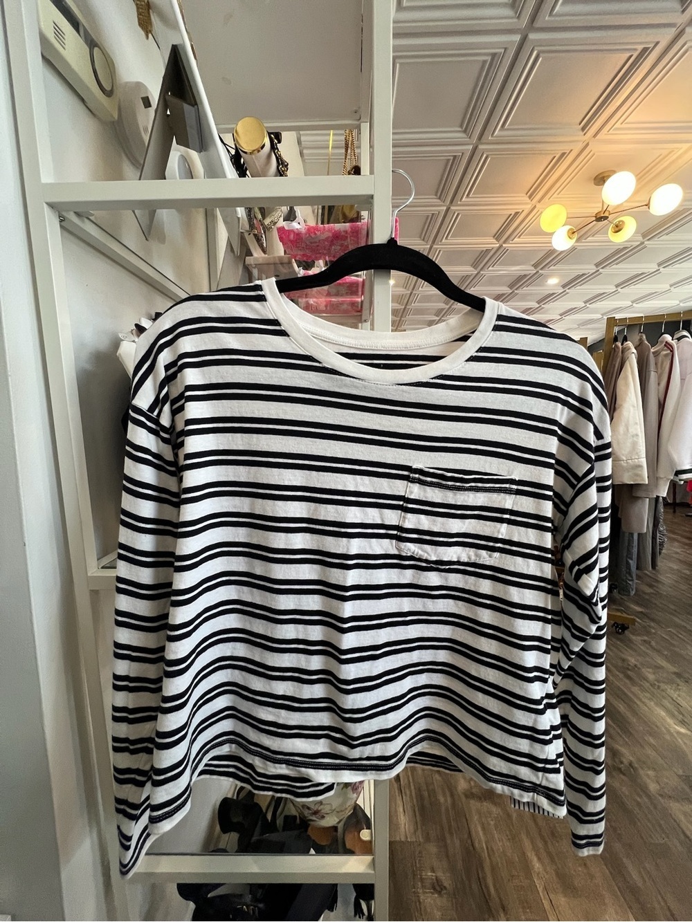 Everlane Black and White Striped Long-Sleeve Pocket Tee
